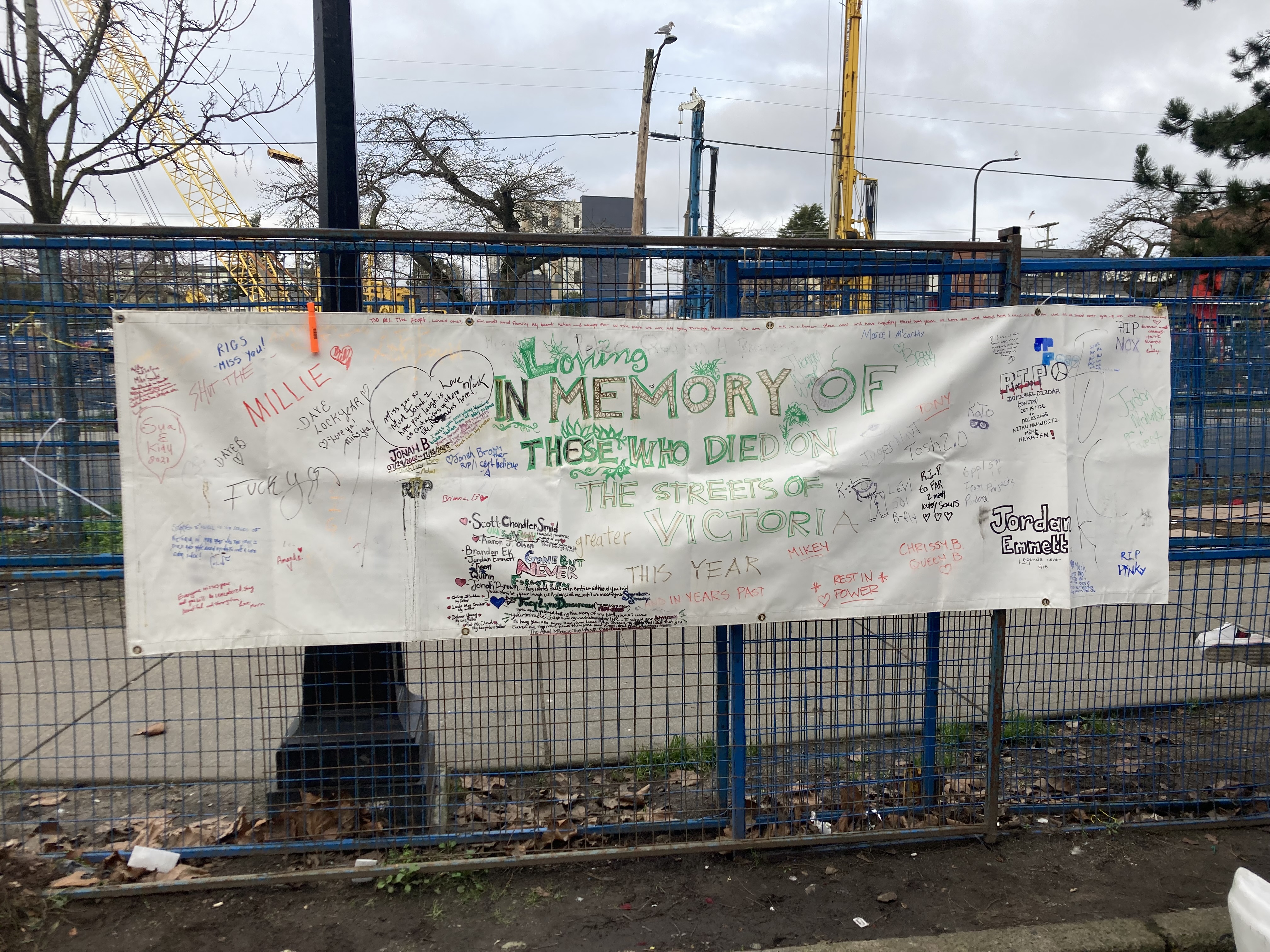 banner with names of those lost while homeless